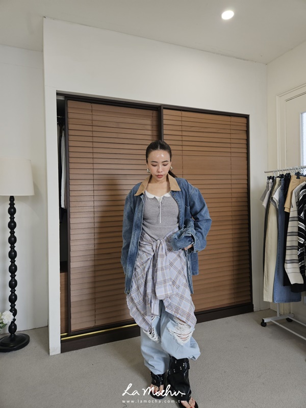 拼色領牛仔工裝外套(闆娘.花花清單)